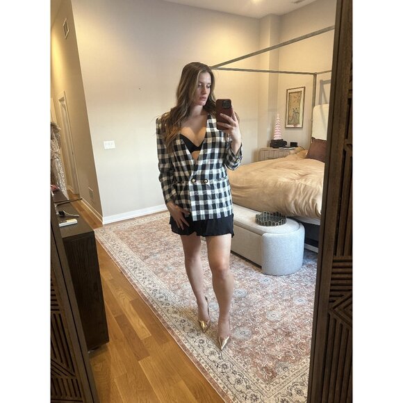 Executive Collection Vintage Black & White Checkered Blazer Size 14 – Gold Butto - Picture 4 of 11